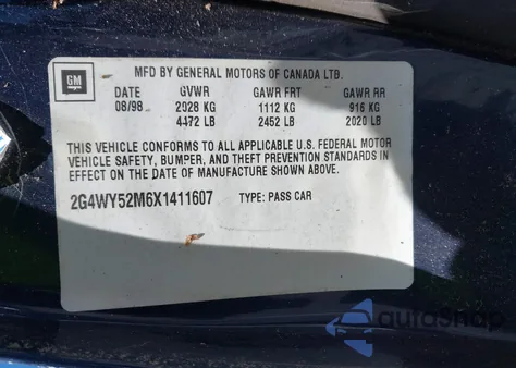 1999 Buick Century Limited из США, поврежденный, VIN 2G4WY52M6X1411607